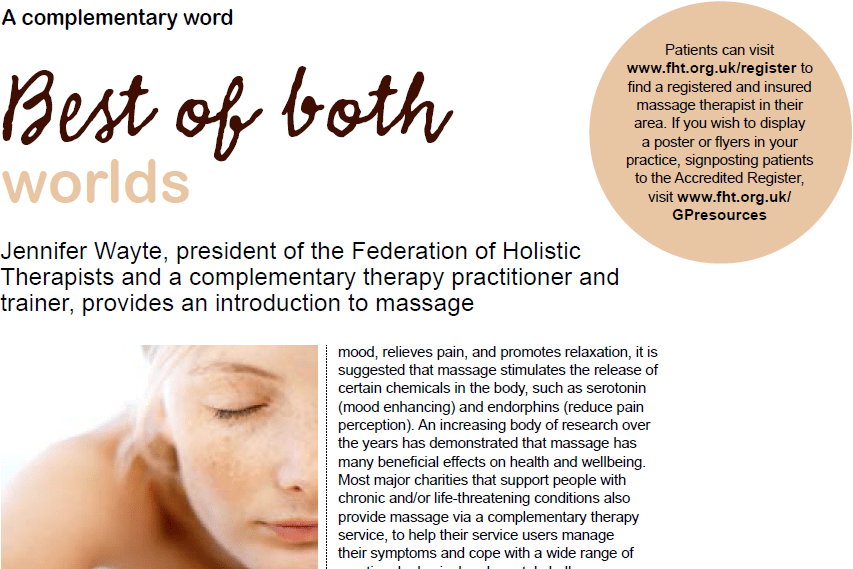 Massage and FHT’s Accredited Register promoted in Practice Management magazine